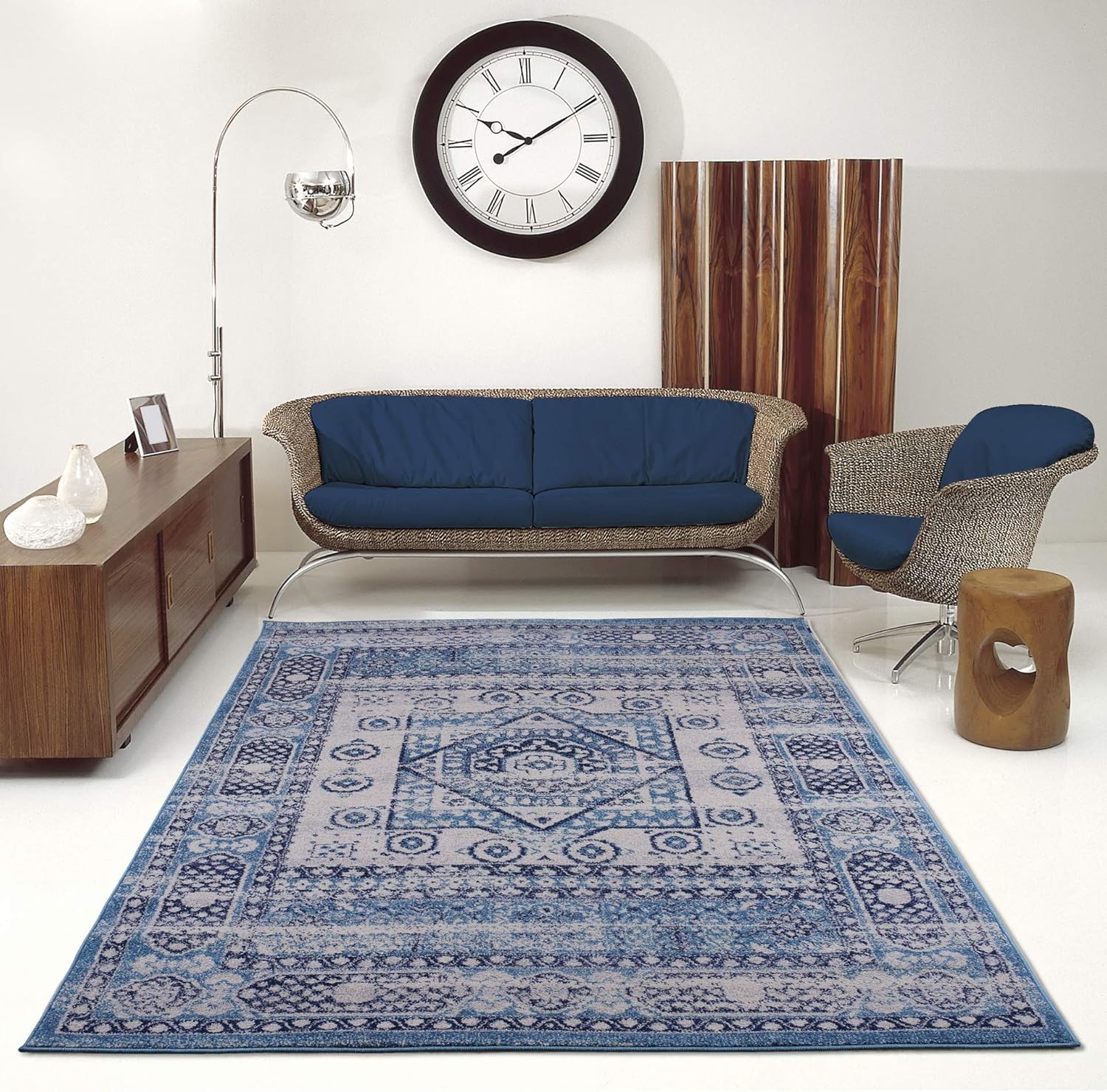 Joy Rug Collection Area Rug 5x7 Traditional Patterned Blue White Carpet  