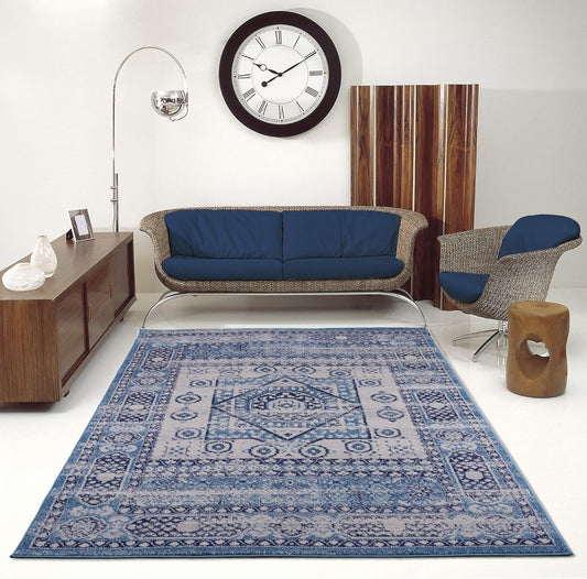 Joy Rug Collection Area Rug 5x7 Traditional Patterned Blue White Carpet  