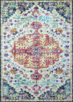 Modern Washable Rug Boho Non-Slip Blue and Multicolor Area Rug