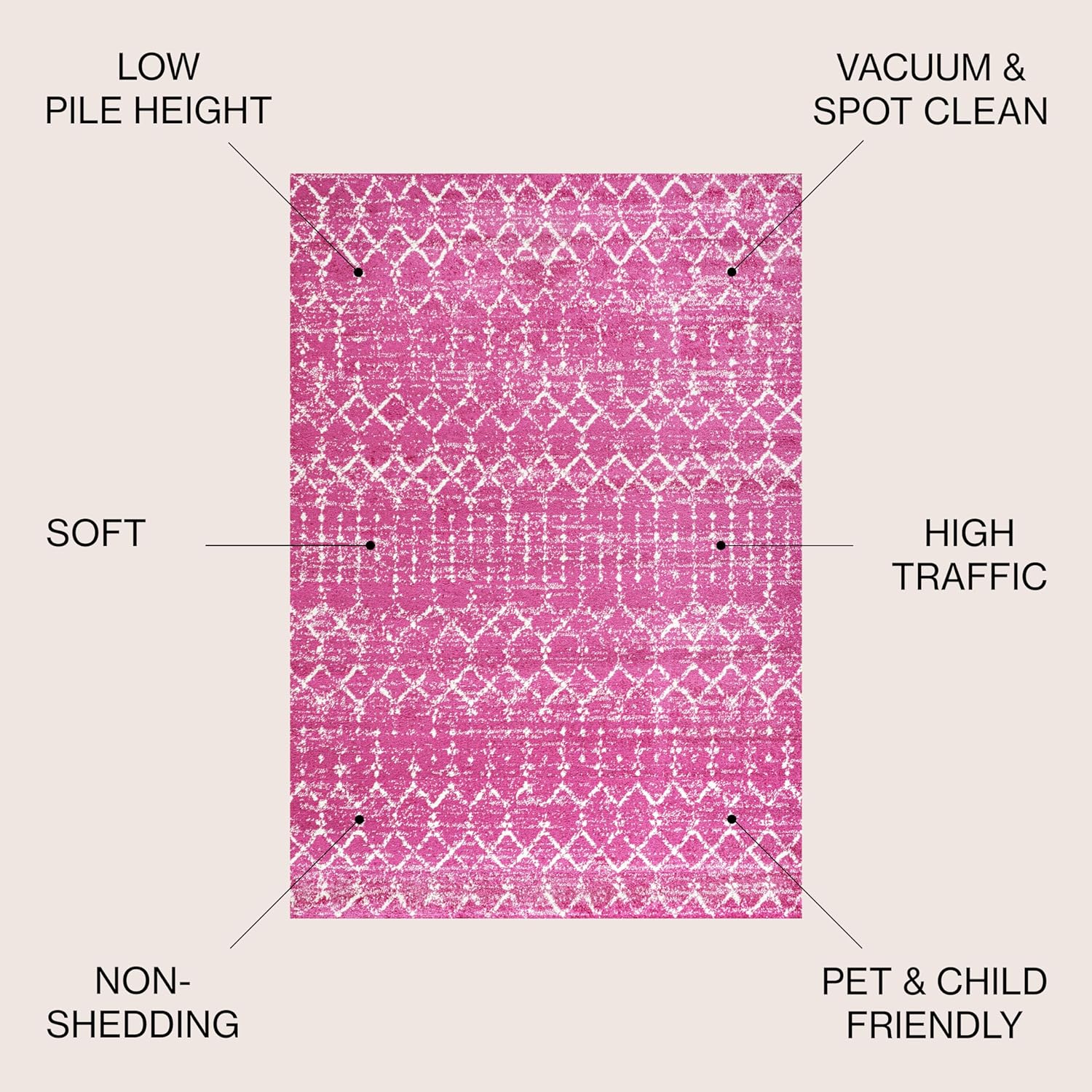 Bohemian Rug Classic 4x6 Pink and White Area Carpet