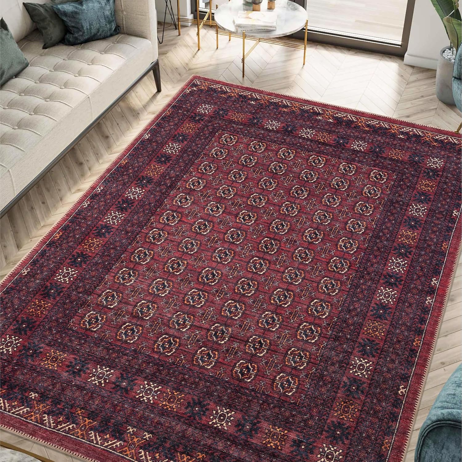 Turkish Rug Ethnic Patterned Burgundy Boho Living Room  Kitchen and Bedroom