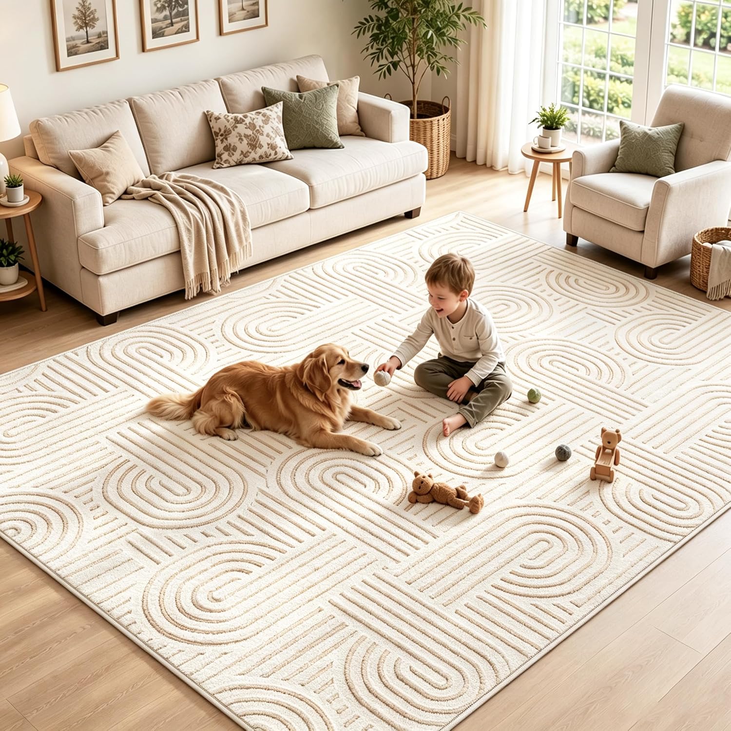 Arch Cream Boho Washable Rug - Rugsco.ca
