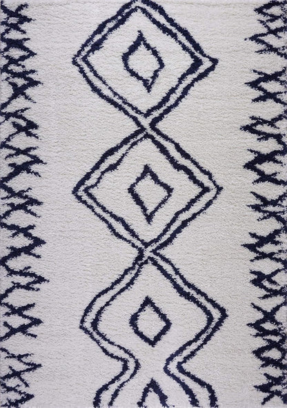 Shag Rug Boho 4x6 White and Blue Area Carpet