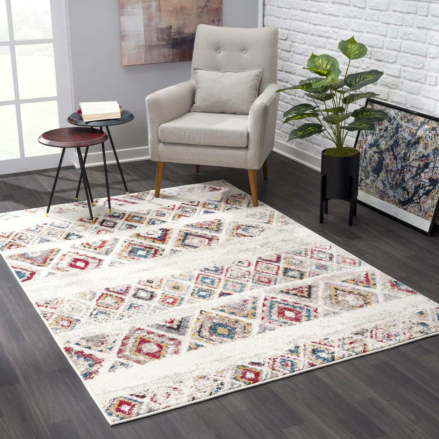 Modern Abstract Rug 4x6 Beige Cream Boho Modern  Living Room Kitchen and Bedroom Area Rug