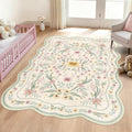 Green Scalloped Floral Washable Rug - Rugsco.ca