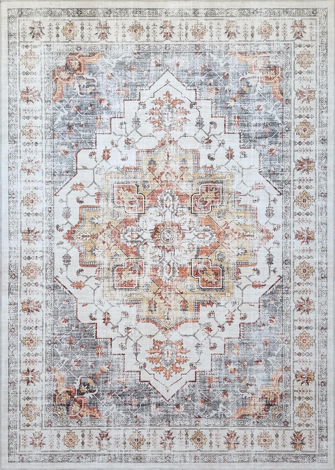 Modern Washable Rug Boho Non-Slip Beige and Grey Area Rug 