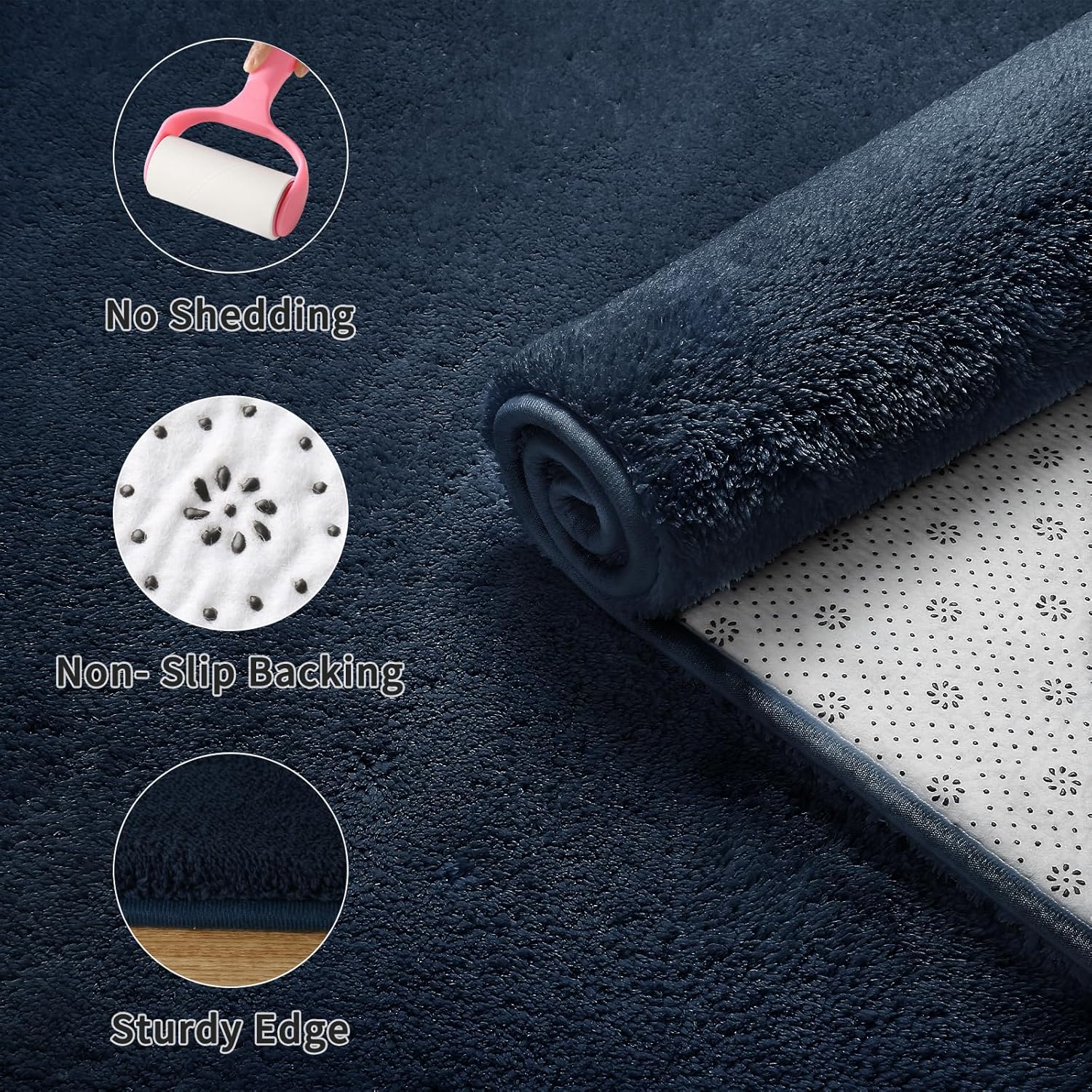 Shag Rug Extra Large Soft Fluffy Washable Area Rug Navy Blue
