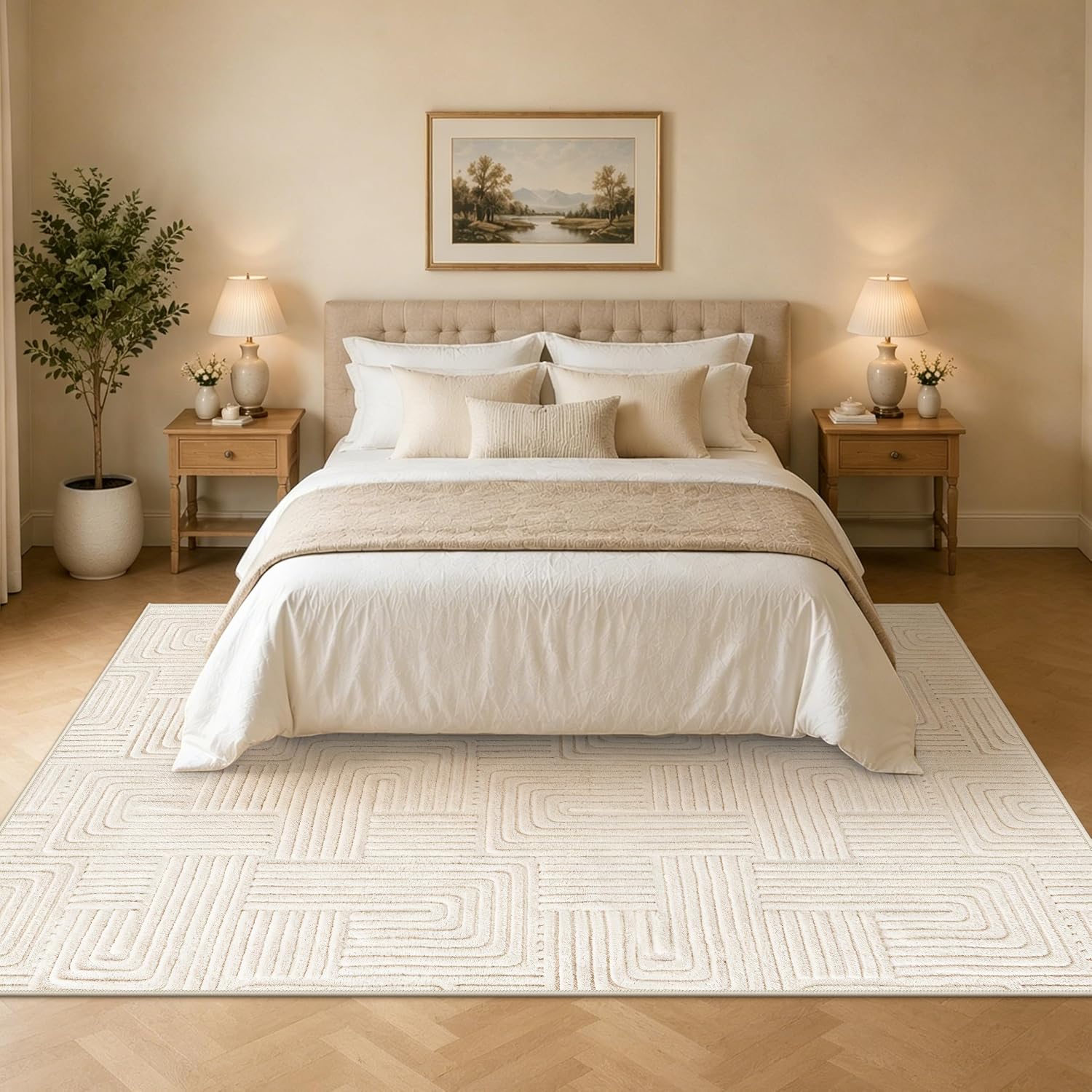 Geometric Cream Boho Washable Rug - Rugsco.ca