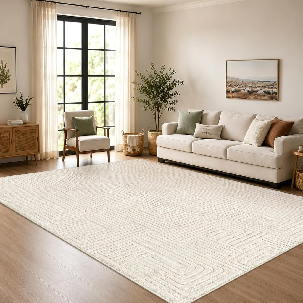 Geometric Cream Boho Washable Rug - Rugsco.ca