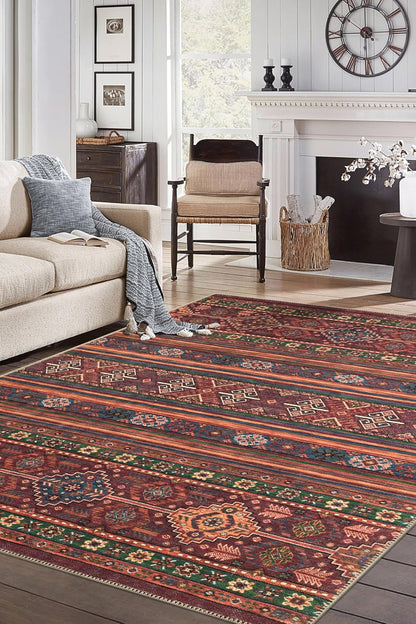 Turkish Rug Ethnic Patterned Red Boho Living Room  Kitchen and Bedroom