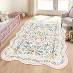 Pink Scalloped Floral Washable Rug - Rugsco.ca