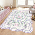 Purple Scalloped Floral Washable Rug - Rugsco.ca