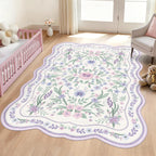 Purple Scalloped Floral Washable Rug - Rugsco.ca