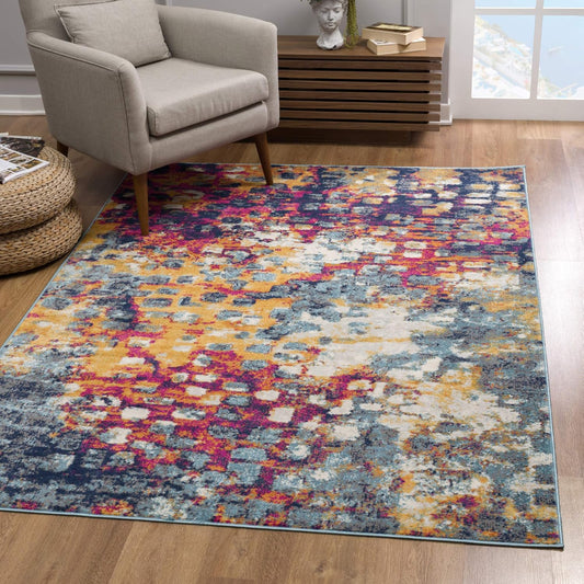 Modern Abstract Rug Pink Blue Modern  Living Room Kitchen and Bedroom