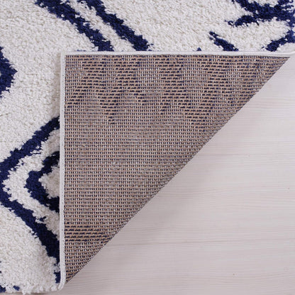 Shag Rug Boho 4x6 White and Blue Area Carpet