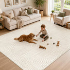 Geometric Cream Boho Washable Rug - Rugsco.ca