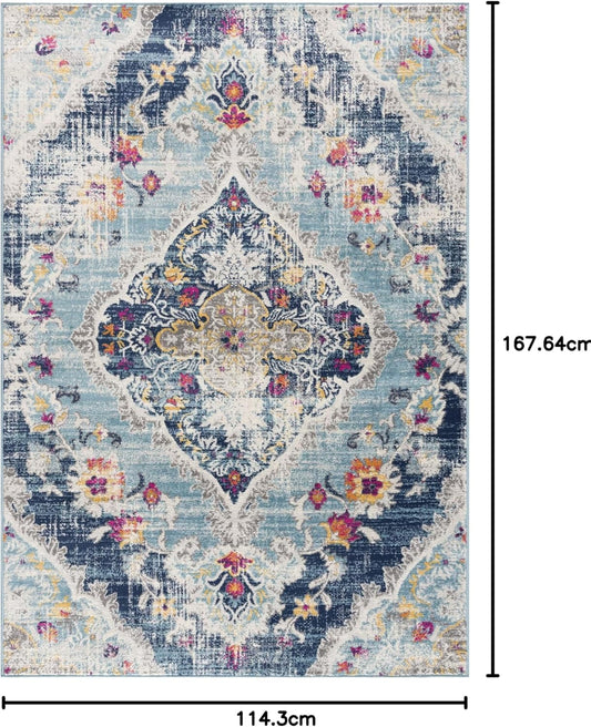 Modern Abstract Rug Blue Boho Modern  Living Room Kitchen and Bedroom
