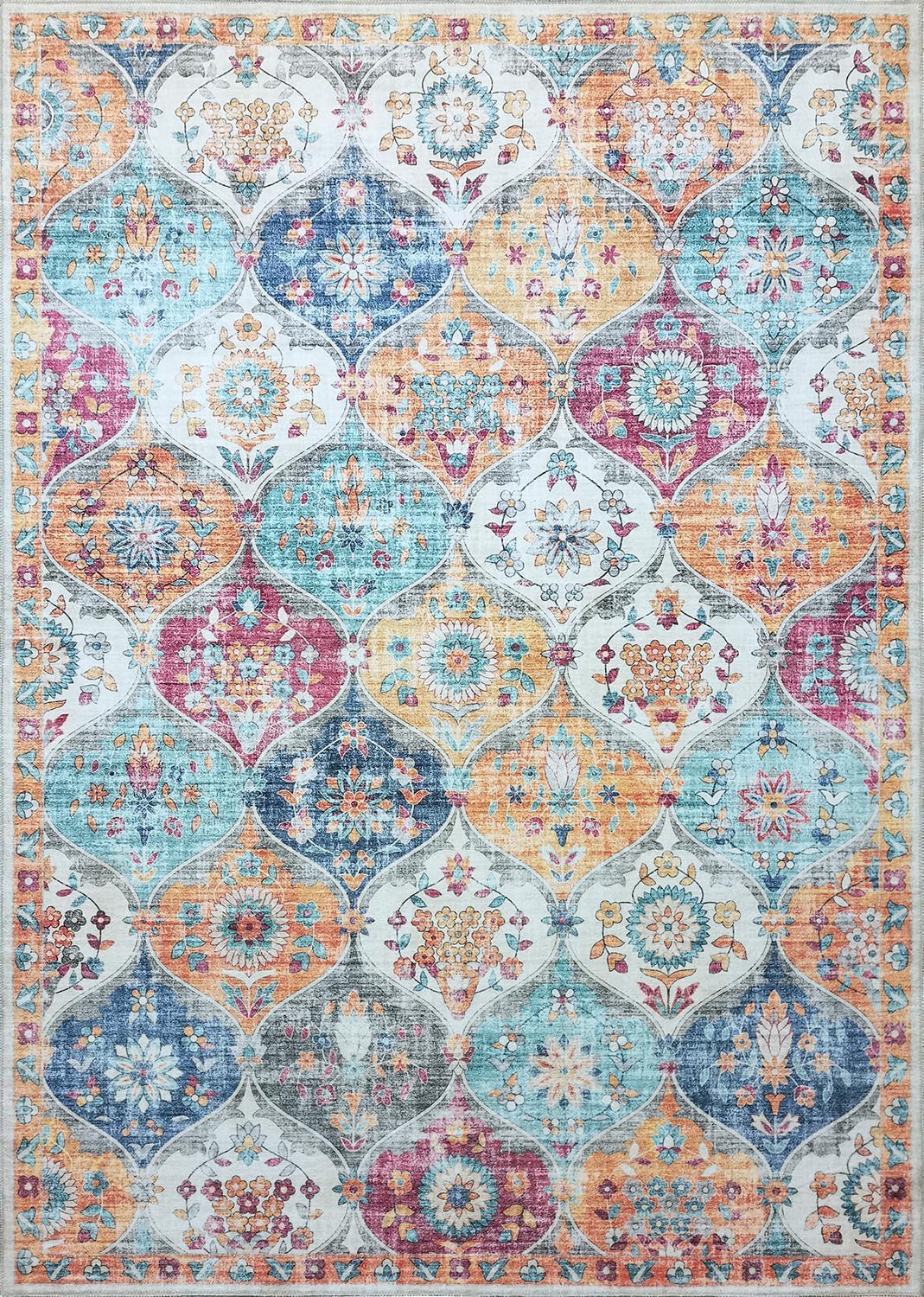 Modern Washable Rug Turkish Inspired Non-Slip Multicolor Area Rug Carpet