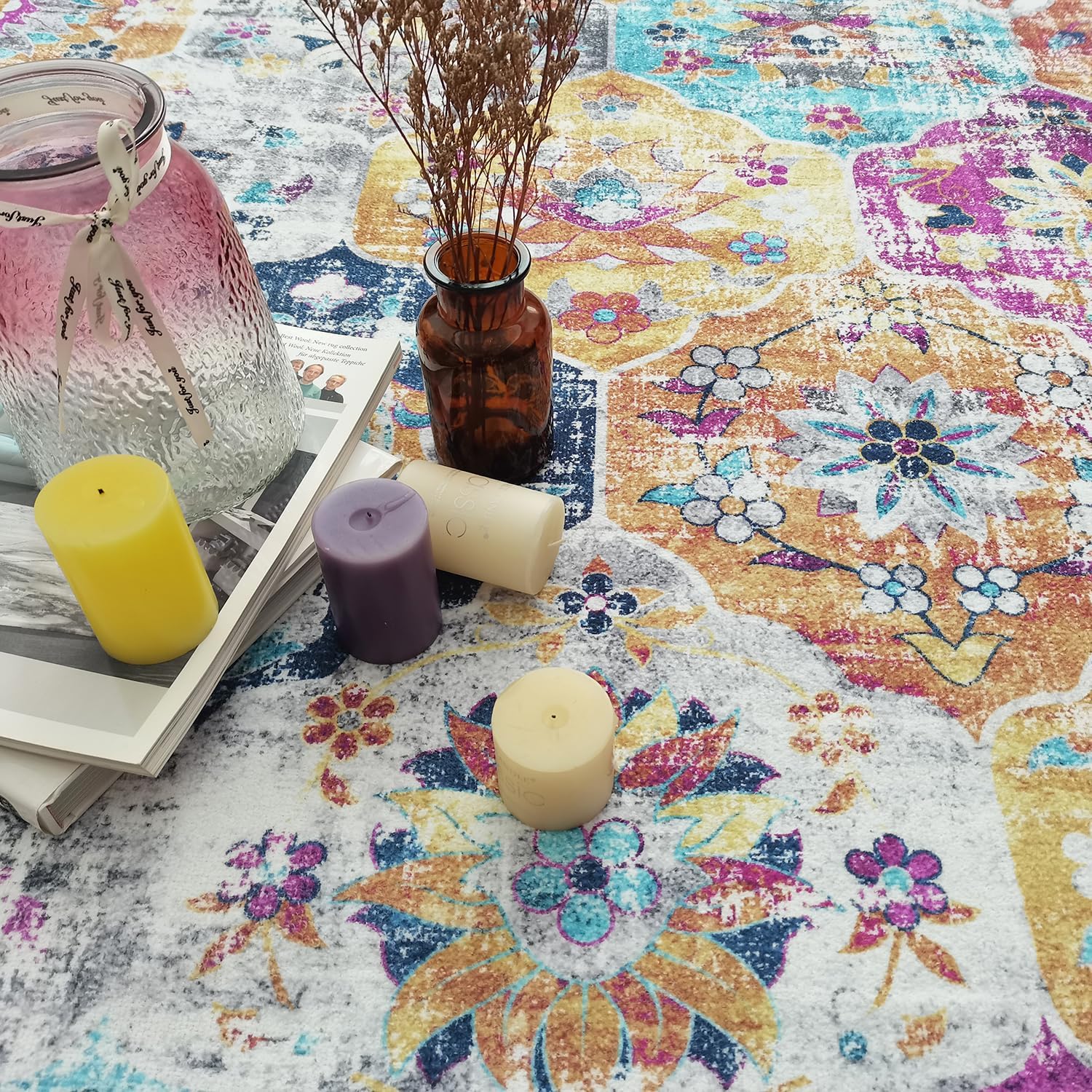 Modern Washable Rug Boho Non-Slip Multicolor Area Rug Carpet