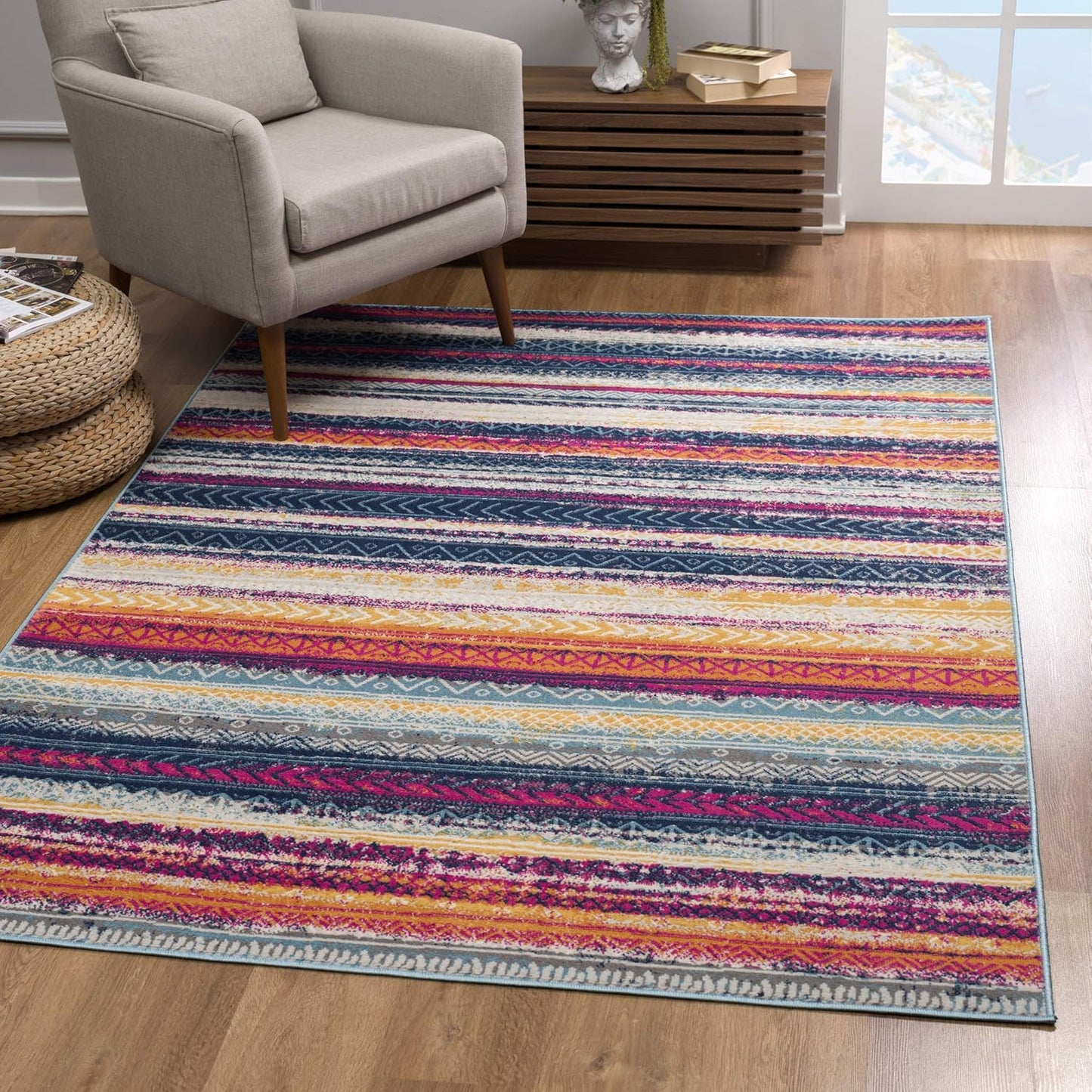 Modern Abstract Rug Orange Modern  Living Room Kitchen and Bedroom