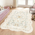 Beige Scalloped Floral Washable Rug - Rugsco.ca