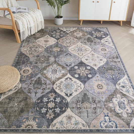 Turkish Blue grey Rug Non Slip Modern  Living Room Kitchen and Bedroom