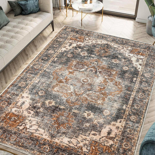 Turkish Rug Ethnic Patterned Grey Copper Boho Living Room  Kitchen and Bedroom
