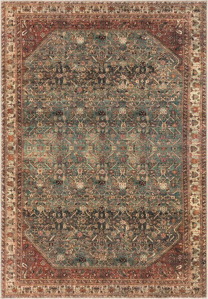 Turkish Rug Forest Green Brown Boho Living Room  Kitchen and Bedroom