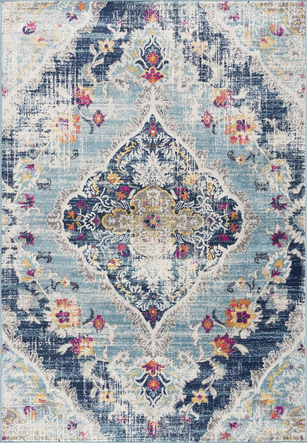 Modern Abstract Rug Blue Boho Modern  Living Room Kitchen and Bedroom