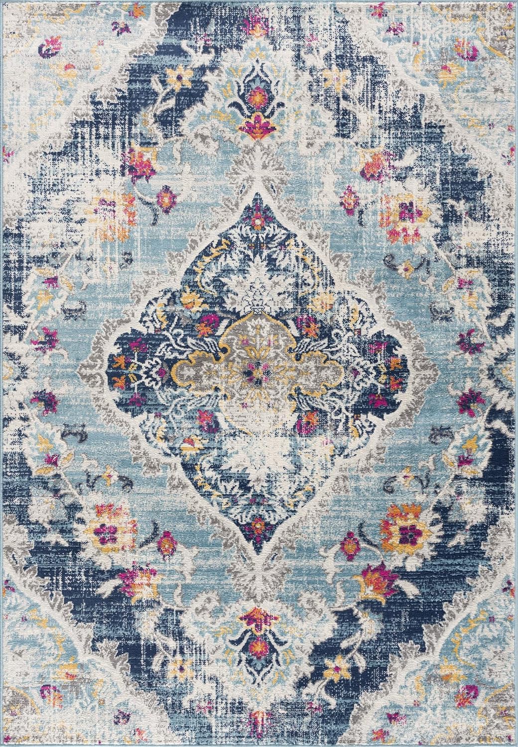 Modern Abstract Rug Blue Boho Modern  Living Room Kitchen and Bedroom