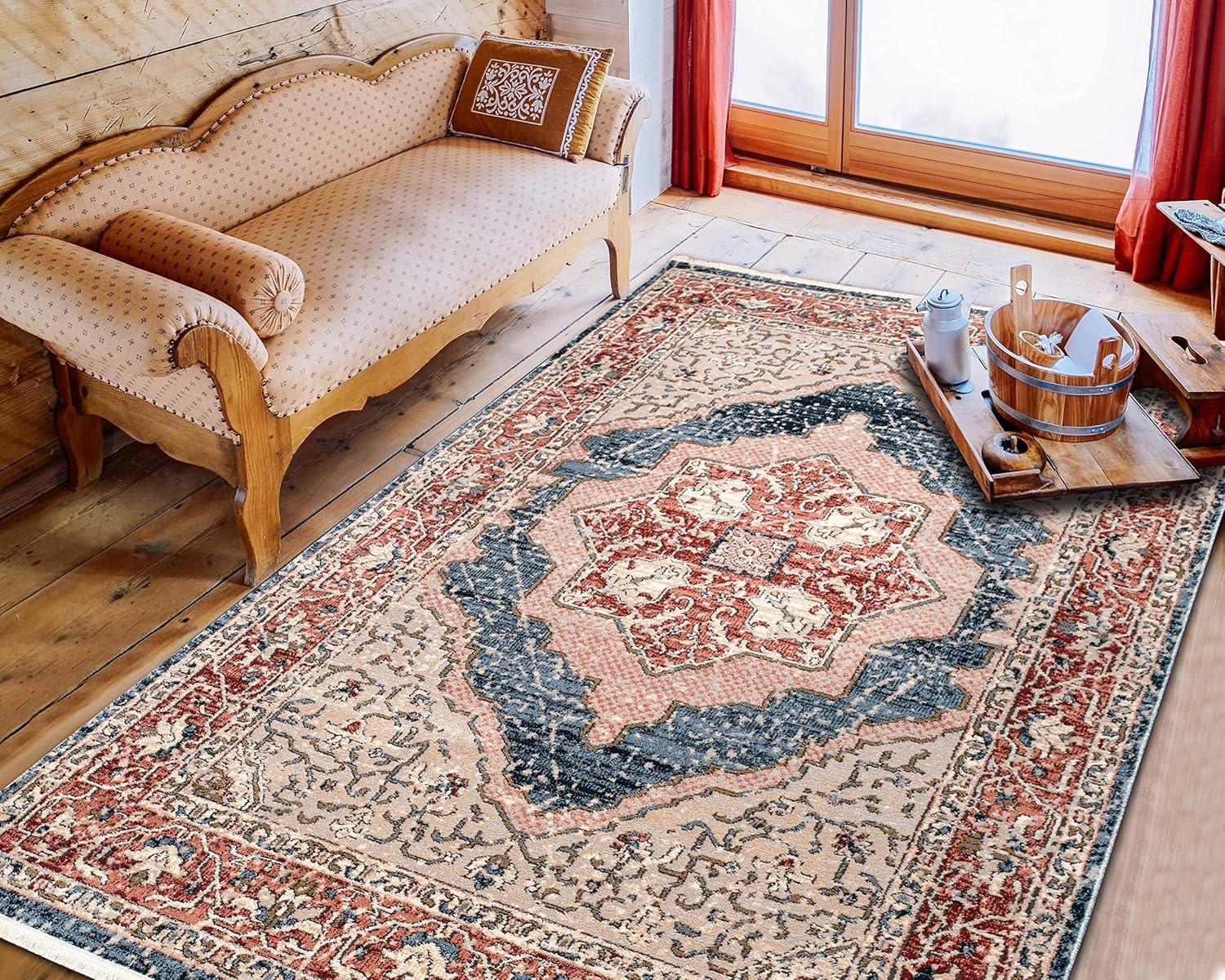Persian Rug Traditional Patterned Red and Blue Multicolor Area Rug