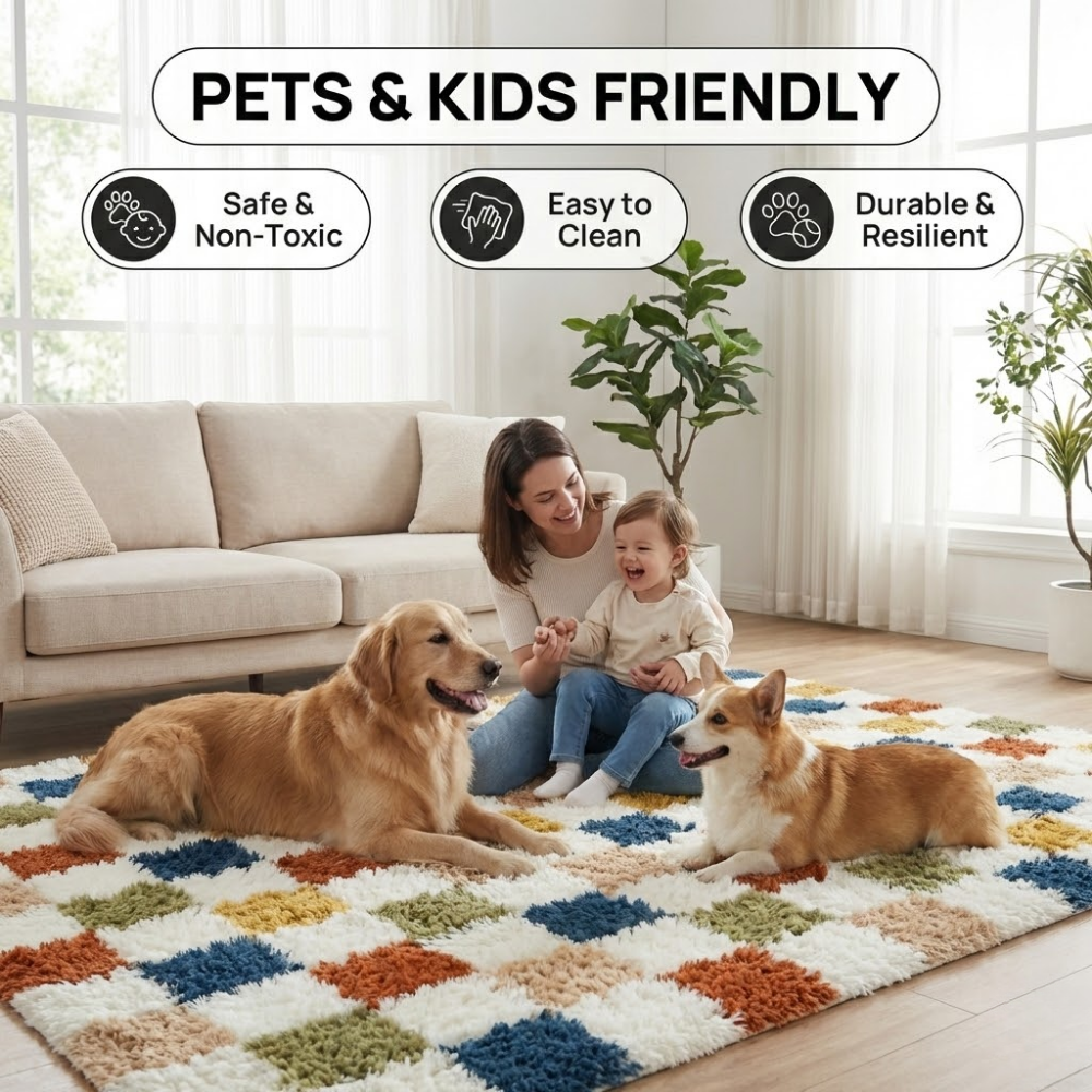 Checkered Shag Rug Super Soft Washable rgc-0200