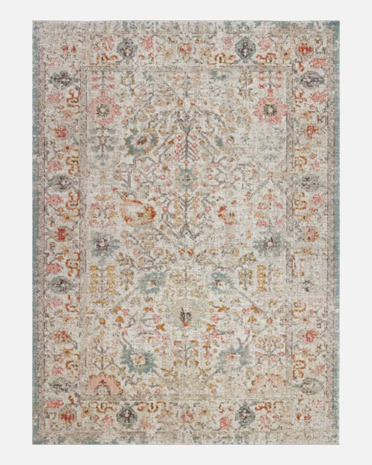 Boho Rug Floral Traditional Beige Orange  Area Rug  - LDL-00119