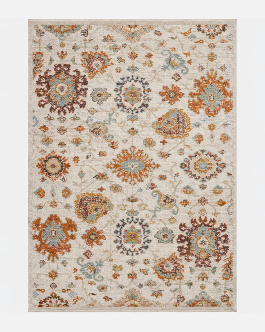 Boho Rug Floral Traditional Beige Cream  Area Rug  - LDL-00118