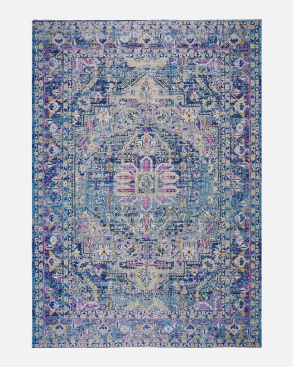 Persian Rug Traditional Blue Pink Multicolor Area Rug  - LDL-00117