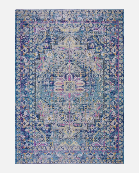 Persian Rug Traditional Blue Pink Multicolor Area Rug  - LDL-00117