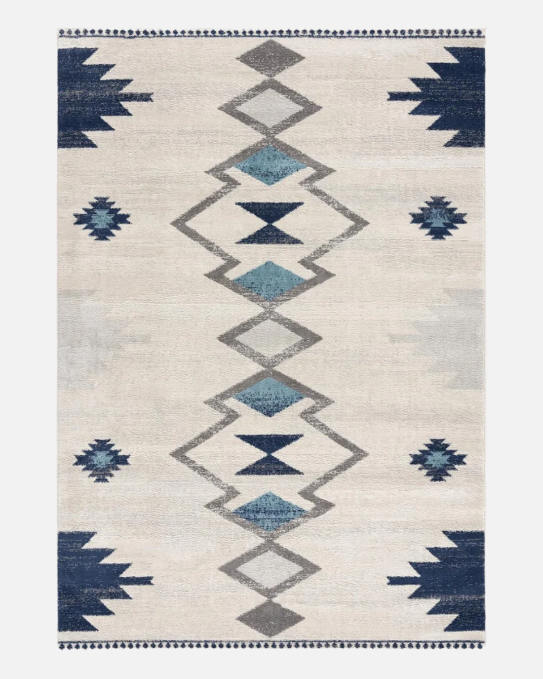 Baklava Rug Collection Geometric Boho Beige and Blue Modern Area Rug - brch-0090
