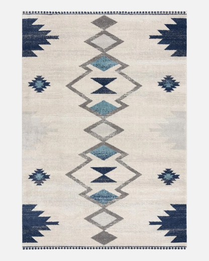 Baklava Rug Collection Geometric Boho Beige and Blue Modern Area Rug - brch-0090