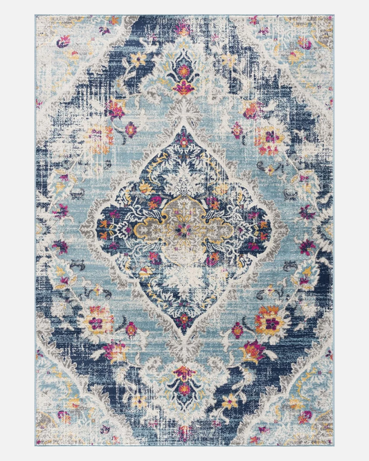 Essential Rug Collection Abstract Blue Beige Multicolor Modern Area Rug - brch-0088