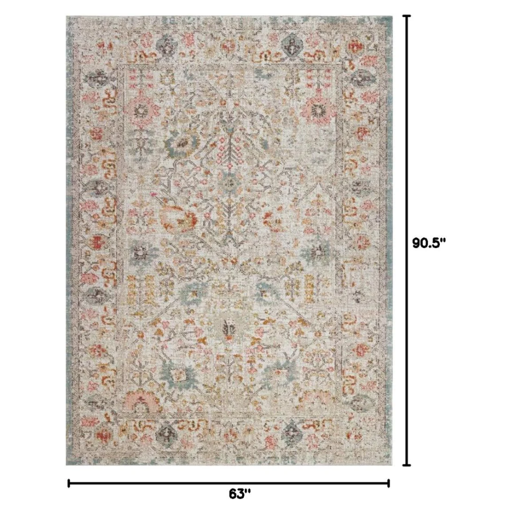 Boho Rug Floral Traditional Beige Orange  Area Rug  - LDL-00119