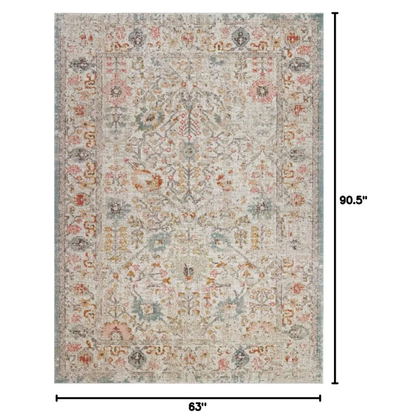 Boho Rug Floral Traditional Beige Orange  Area Rug  - LDL-00119