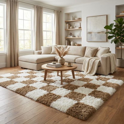Checkered Shag Rug Super Soft Washable rgc-0200