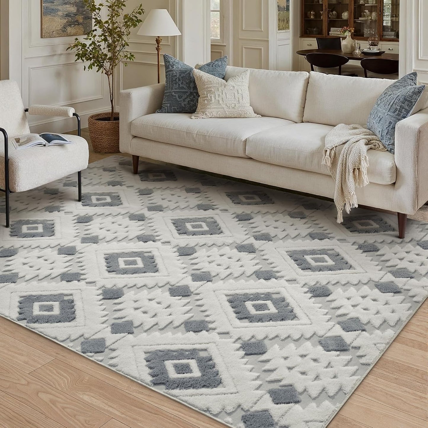 Area Rug 3D Boho Neutral Plush Pile