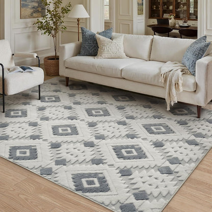 Area Rug 3D Boho Neutral Plush Pile