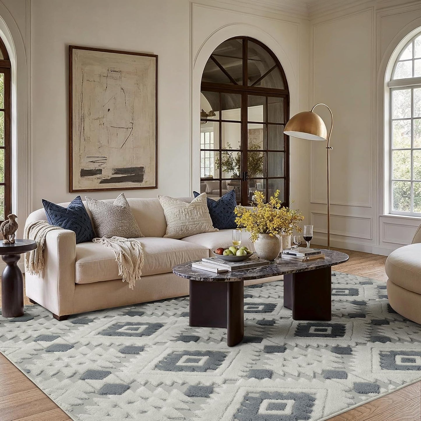 Area Rug 3D Boho Neutral Plush Pile