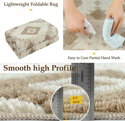 Area Rug 3D Boho Neutral Plush Pile