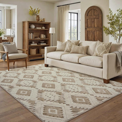 Area Rug 3D Boho Neutral Plush Pile