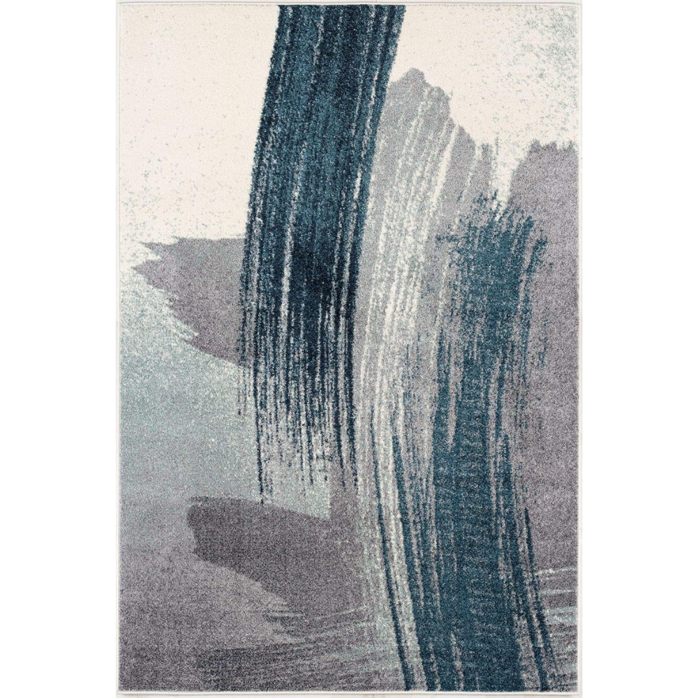 Modern Abstract Rug 4x6 White Blue Abstract Modern  Living Room Kitchen and Bedroom Area Rug