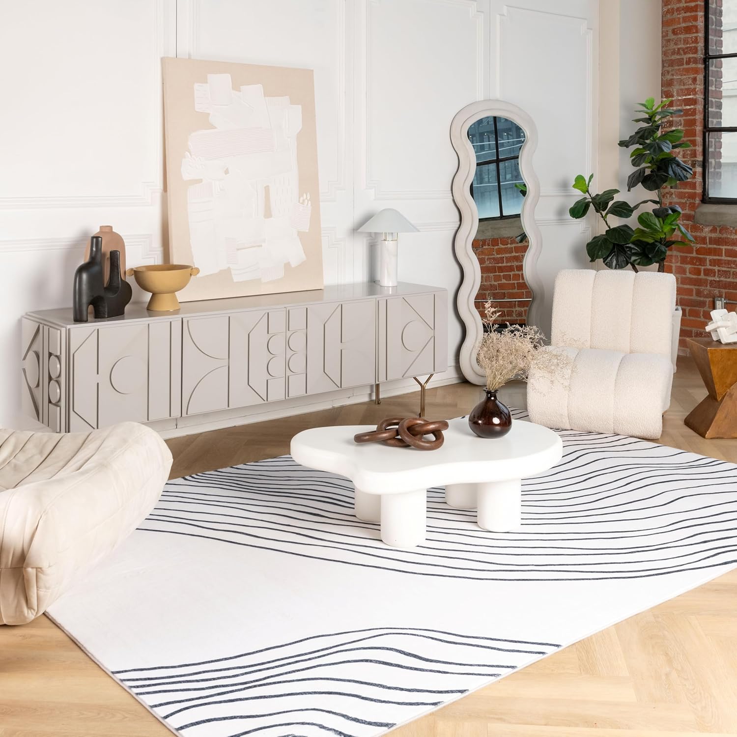 Modern Balck White Boho Rug Living Room Kitchen and Bedroom